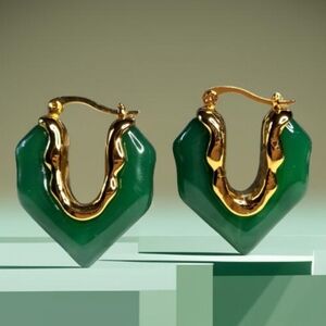 18k Gold Plated Chunky Emerald Lucite Earrings